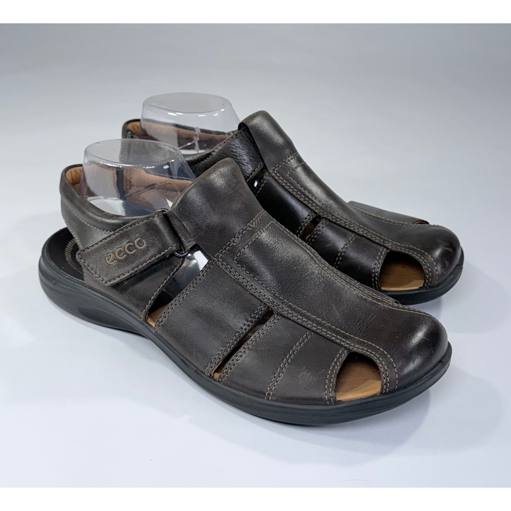 Ecco Fisherman Sandals Mens 45/11-11.5 Brown Leather Hook Loop Closed Toe Casual